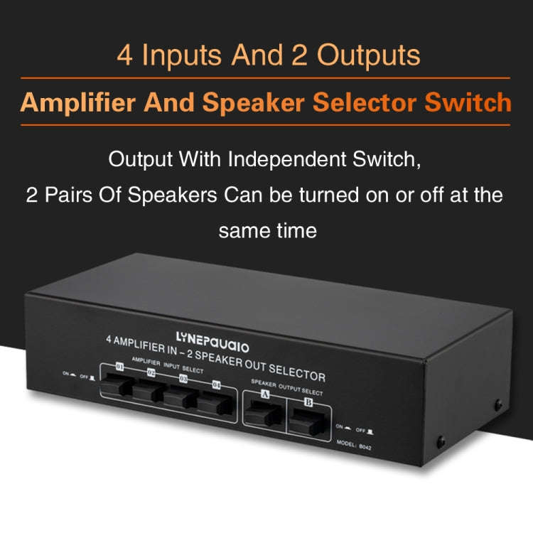 B042 4-in 2-out Power Amplifier Sound Switcher Loudspeaker Switch Distributor, 300W Per Channel L...