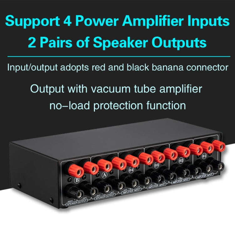 B042 4-in 2-out Power Amplifier Sound Switcher Loudspeaker Switch Distributor, 300W Per Channel L...