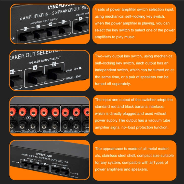 4 Input 2 Output Power Amplifier And Speaker Switcher Speaker Switch Splitter Comparator 300W Per...