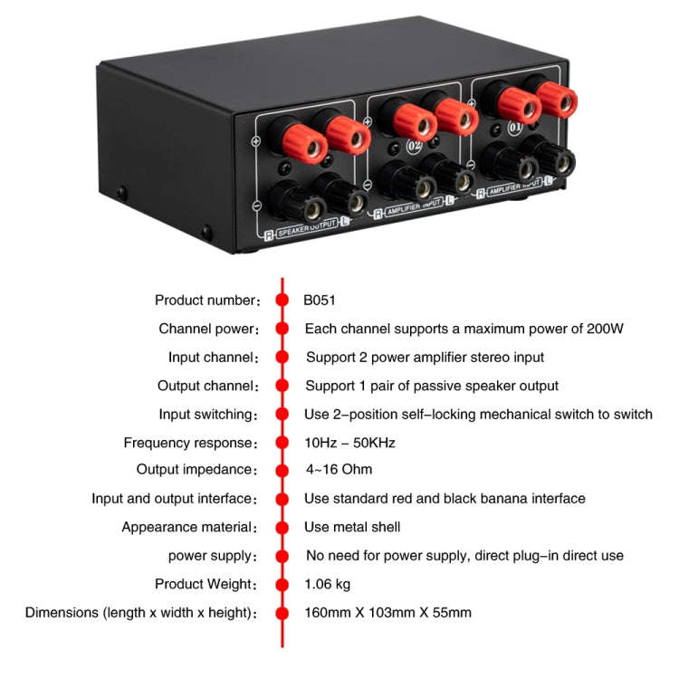 B051 2 Input And 1 Output Power Amplifier And Speaker Selection Switcher Output With Volume Adjus...