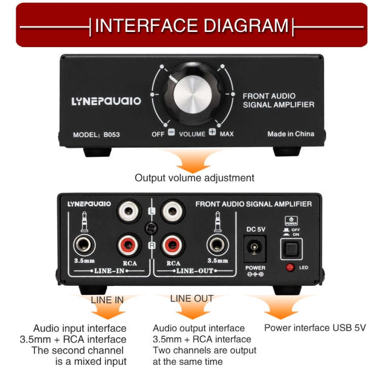 B053 Front Stereo Sound Amplifier Headphone Speaker Amplifier Booster with Volume Adjustment, 2-W...