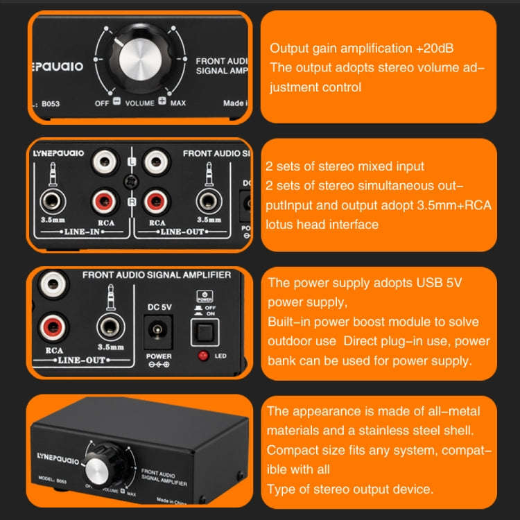 B053 Front Stereo Sound Amplifier Headphone Speaker Amplifier Booster with Volume Adjustment, 2-W...