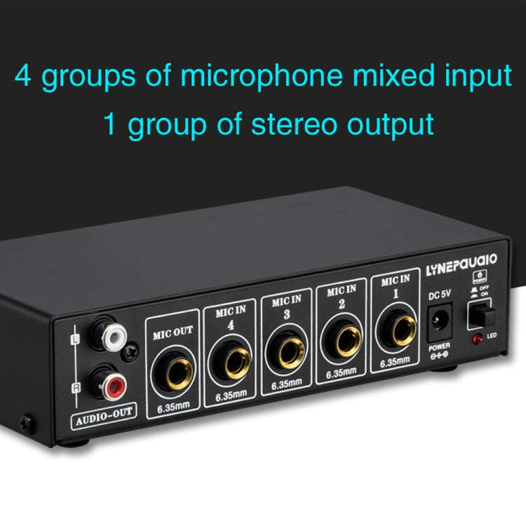 B054 4-Channel Microphone Mixer Support Stereo Output With Reverb Treble And Bass Adjustment, USB...