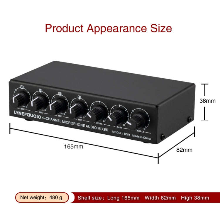 B054 4-Channel Microphone Mixer Support Stereo Output With Reverb Treble And Bass Adjustment, USB...