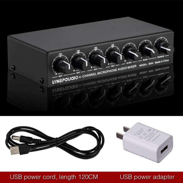 B054 4-Channel Microphone Mixer Support Stereo Output With Reverb Treble And Bass Adjustment, USB...
