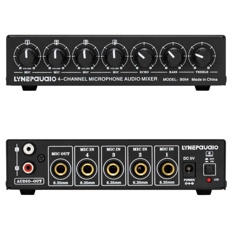 B054 4-Channel Microphone Mixer Support Stereo Output With Reverb Treble And Bass Adjustment, USB...