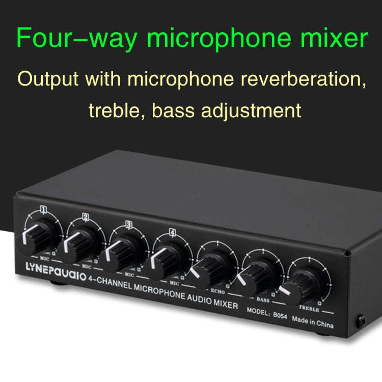 B054 4-Channel Microphone Mixer Support Stereo Output With Reverb Treble And Bass Adjustment, USB...