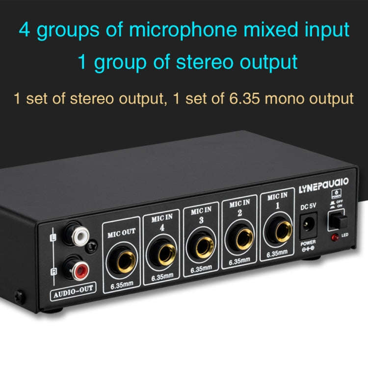 B054 4-Channel Microphone Mixer Support Stereo Output With Reverb Treble And Bass Adjustment, USB...