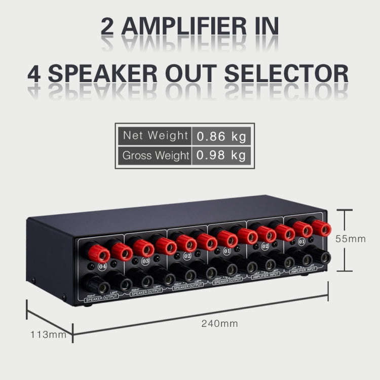 B032 2-in 4-out Power Amplifier Sound Switcher Speaker  Lossless Sound Quality 300W Per Channel S...