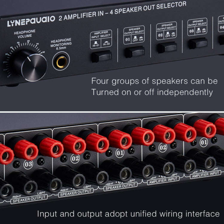 B032 2-in 4-out Power Amplifier Sound Switcher Speaker  Lossless Sound Quality 300W Per Channel S...