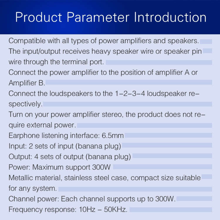 B032 2-in 4-out Power Amplifier Sound Switcher Speaker  Lossless Sound Quality 300W Per Channel S...