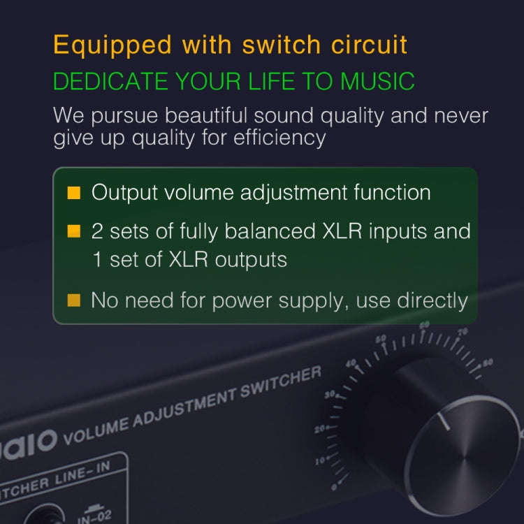 2-In 1-Out XLR Switcher Fully Balanced Passive Pre-Active Speaker Lossless Volume Control Switcher