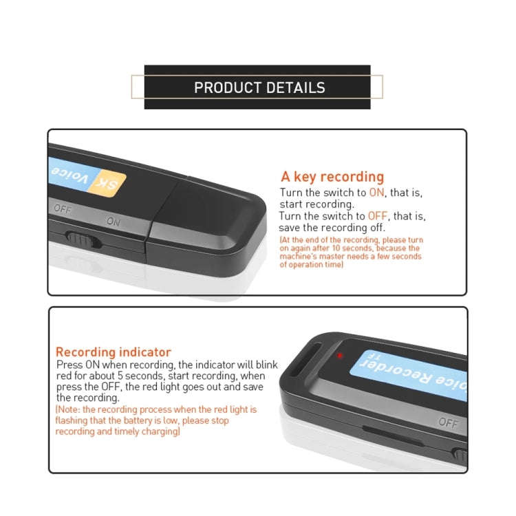 SK001 Professional Rechargeable U-Disk Portable USB Digital Audio Voice Recorder Pen Support TF C...