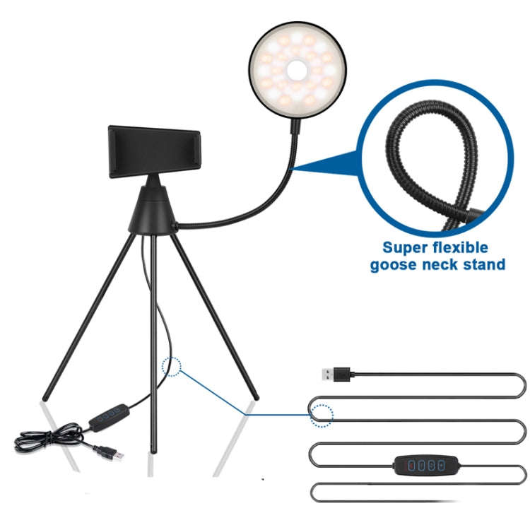NS-08 Makeup Live Selfie Fill Ring Light Photography LED Dimmable Ring Lamp with Phone Tripod Sta...