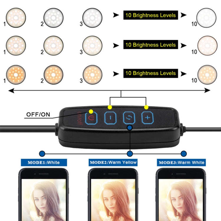 NS-08 Makeup Live Selfie Fill Ring Light Photography LED Dimmable Ring Lamp with Phone Tripod Sta...