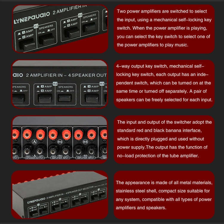 2-in 4-out Power Amplifier Speaker Switcher Splitter Comparator 300W Per Channel Without Loss Of ...