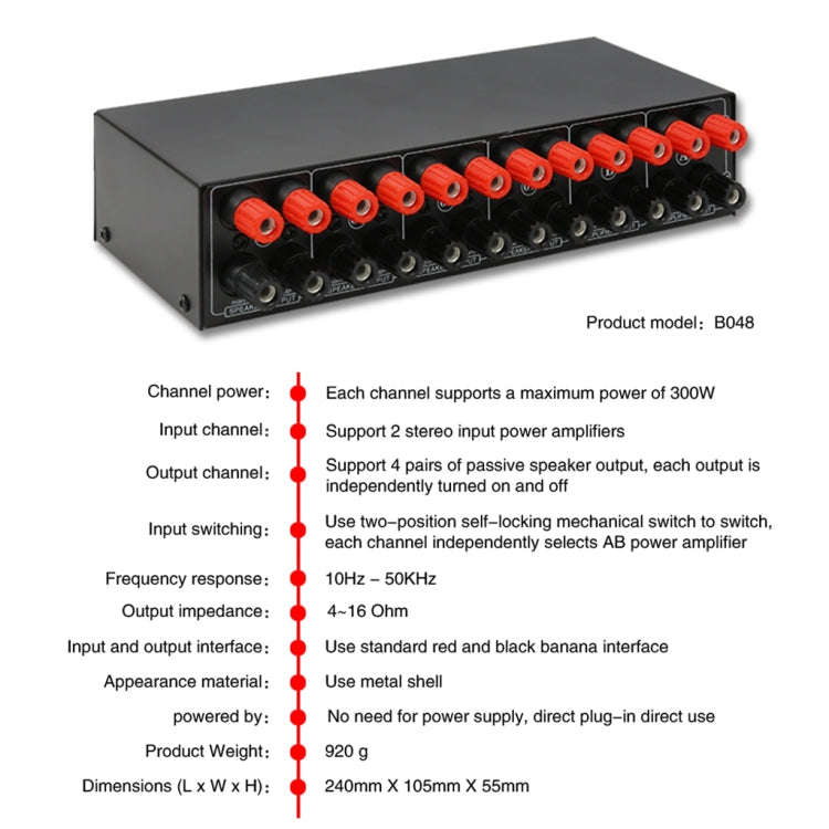 2-in 4-out Power Amplifier Speaker Switcher Splitter Comparator 300W Per Channel Without Loss Of ...