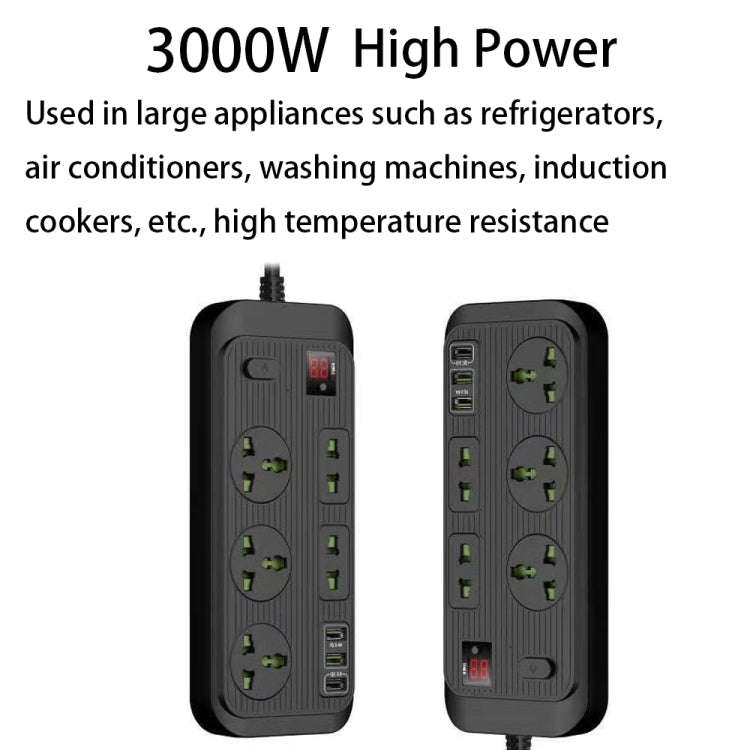 T17 3000W High-power 24-hour Smart Timing Socket QC3.0 USB Fast Charging Power Strip Socket , Cab...