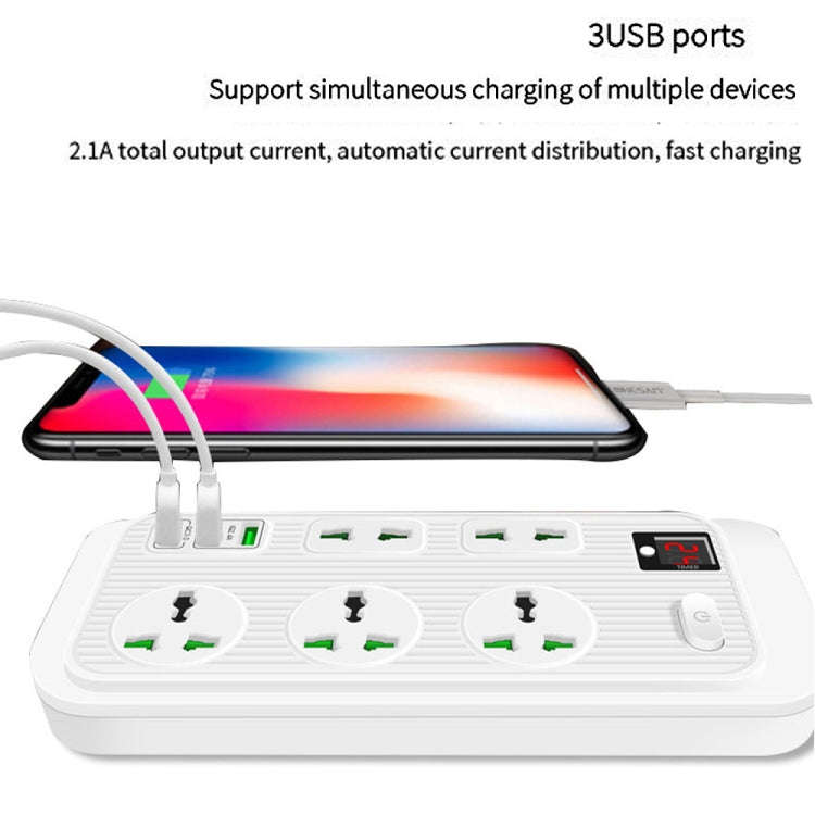 T17 3000W High-power 24-hour Smart Timing Socket QC3.0 USB Fast Charging Power Strip Socket , Cab...