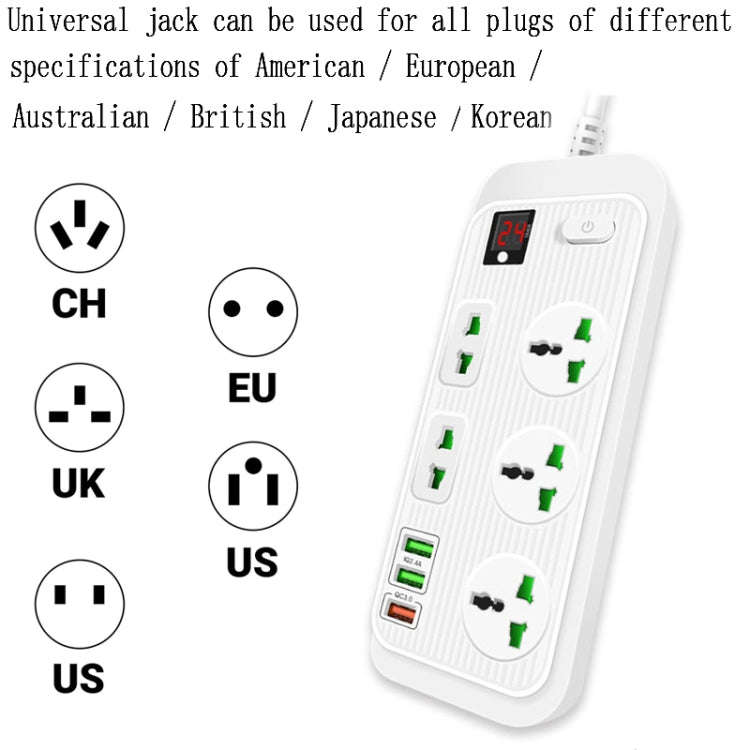 T17 3000W High-power 24-hour Smart Timing Socket QC3.0 USB Fast Charging Power Strip Socket , Cab...