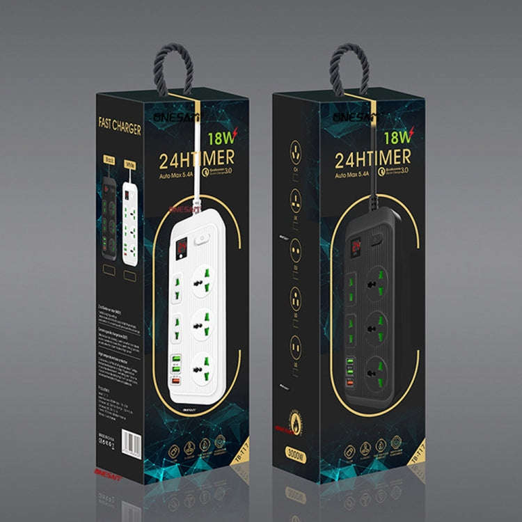 T17 3000W High-power 24-hour Smart Timing Socket QC3.0 USB Fast Charging Power Strip Socket , Cab...