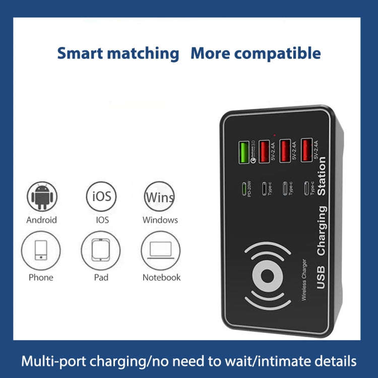 A7 High-power 100W 4 x PD 20W + QC3.0 USB Charger +15W Qi Wireless Charger Multi-port Smart Charg...
