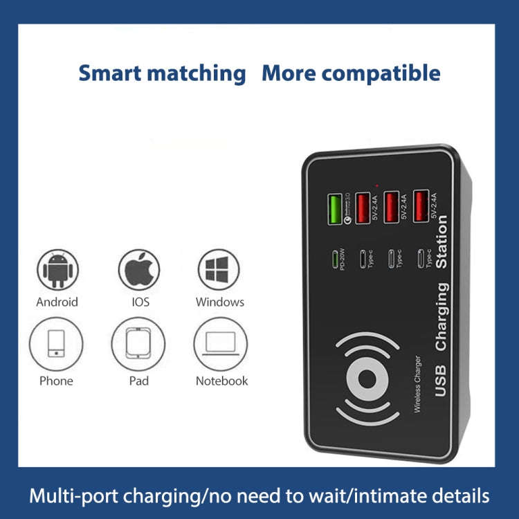 A7 High-power 100W 4 x PD 20W + QC3.0 USB Charger +15W Qi Wireless Charger Multi-port Smart Charg...