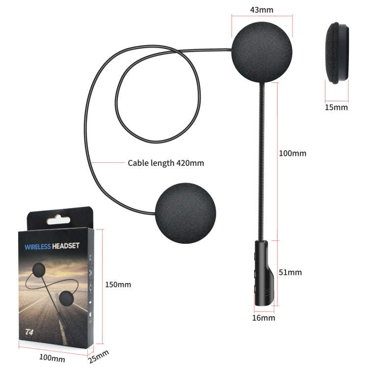 T4 Motorcycle Helmet Bluetooth Headsets BT 5.0 Stereo Automatically Connect to Support SIRI