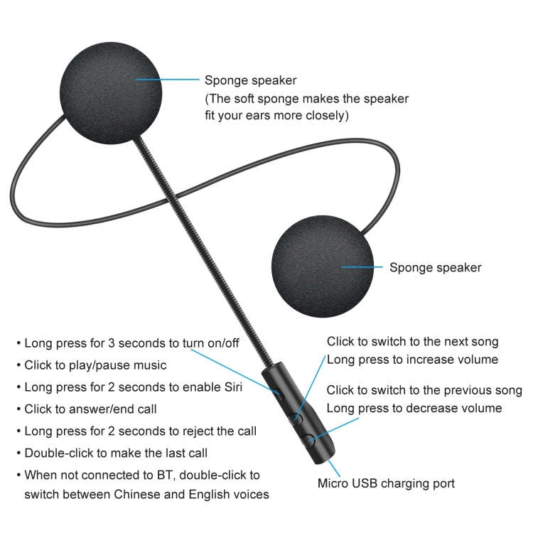 T4 Motorcycle Helmet Bluetooth Headsets BT 5.0 Stereo Automatically Connect to Support SIRI