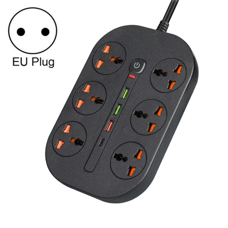 T21 PD3.0 + QC3.0 Multi Hole Row Plug 3000W High Power Socket, EU Plug(Black)