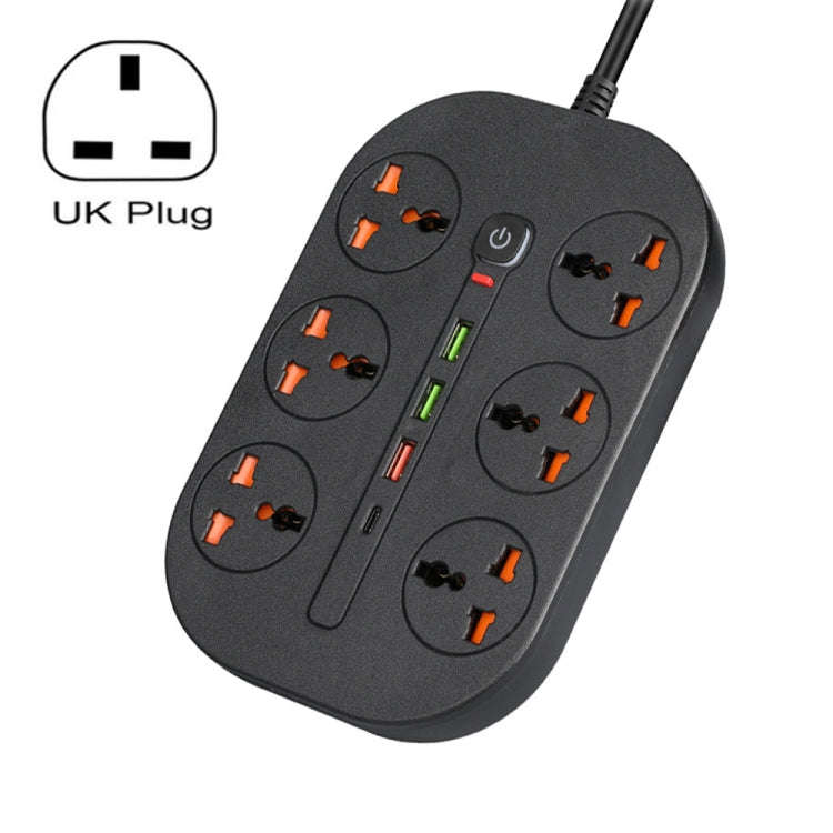 T21 PD3.0 + QC3.0 Multi Hole Row Plug 3000W High Power Socket, UK Plug(Black)