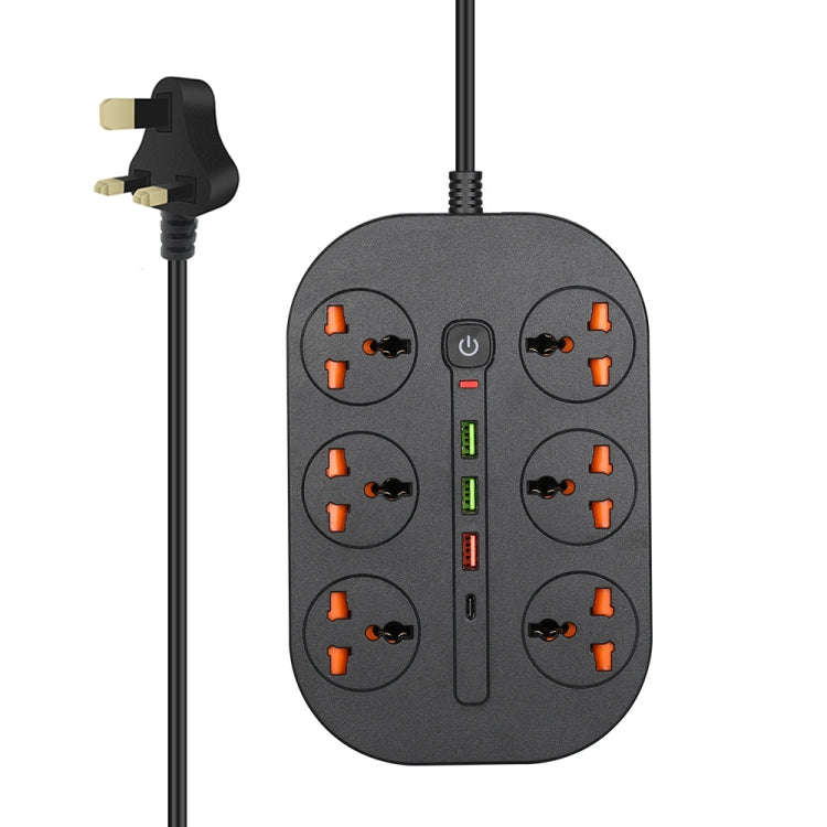 T21 PD3.0 + QC3.0 Multi Hole Row Plug 3000W High Power Socket, UK Plug(Black)