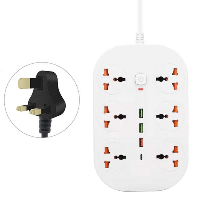 T21 PD3.0 + QC3.0 Multi Hole Row Plug 3000W High Power Socket, UK Plug(White)