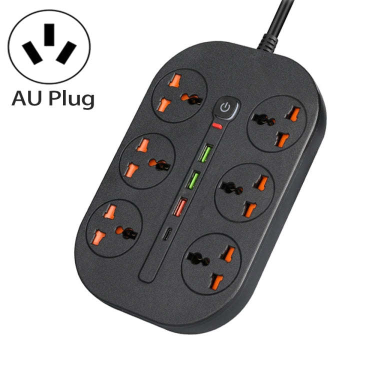 T21 PD3.0 + QC3.0 Multi-Hole Socket Plug 3000W High Power Socket, AU Plug(Black)