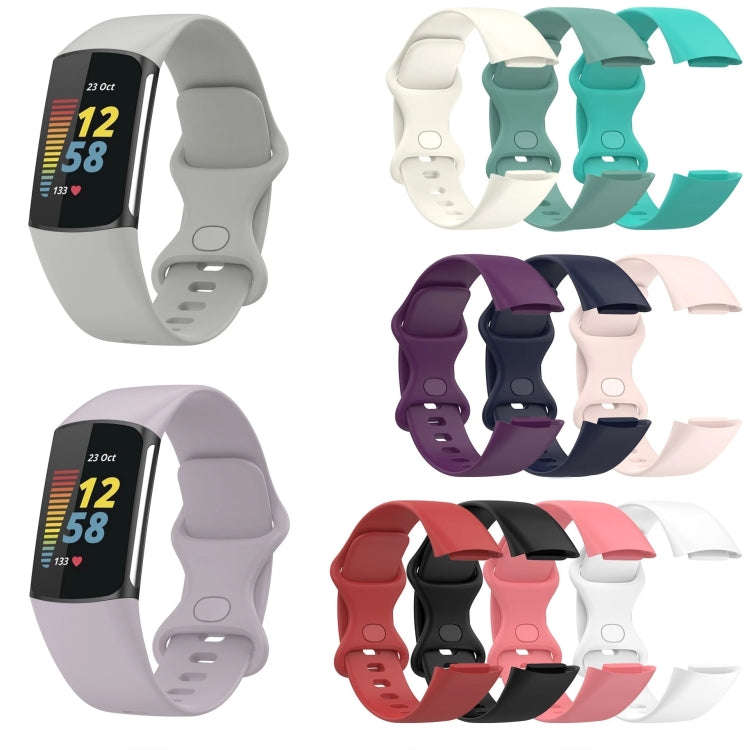For Fitbit Charge 5 Monochromatic Silicone Watch Band, SizeLarge Size(Red)
