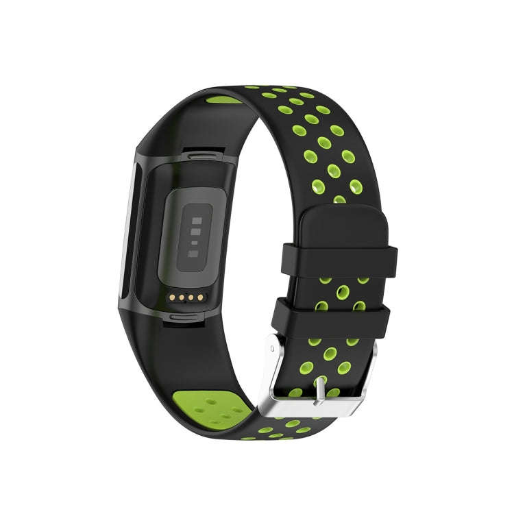For Fitbit Charge 5 Double Color Metal Buckle Hole Silicone Watch Band(Black Green)