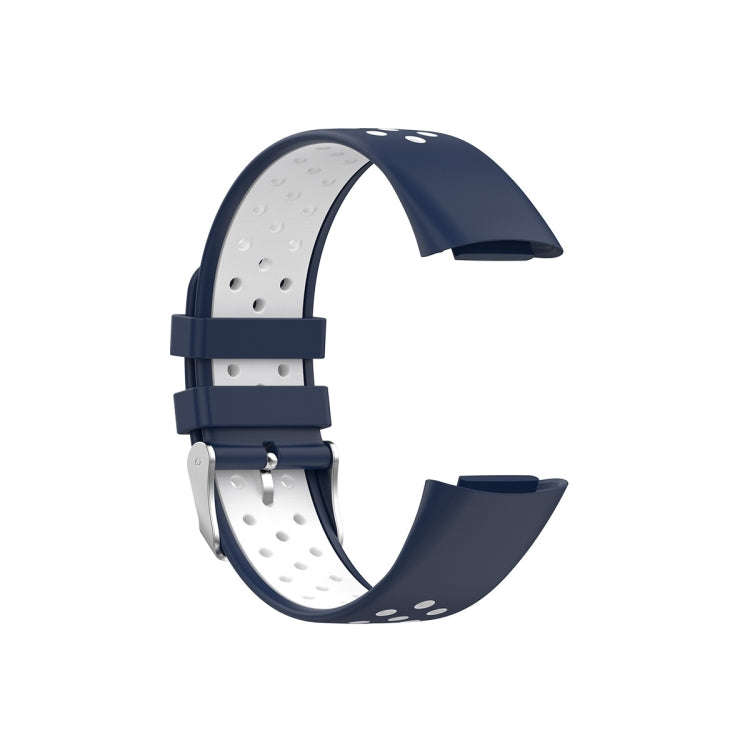 For Fitbit Charge 5 Double Color Metal Buckle Hole Silicone Watch Band(Blue White)