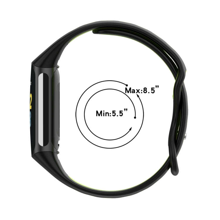 For Fitbit Charge 5 Double Color Metal Buckle Hole Silicone Watch Band(Black Blue)