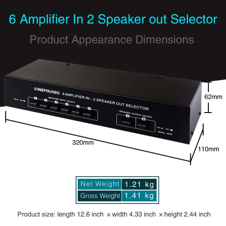 6 In 2 Out 300W Power Amplifier Switcher Loudspeaker Switch Distribute Device