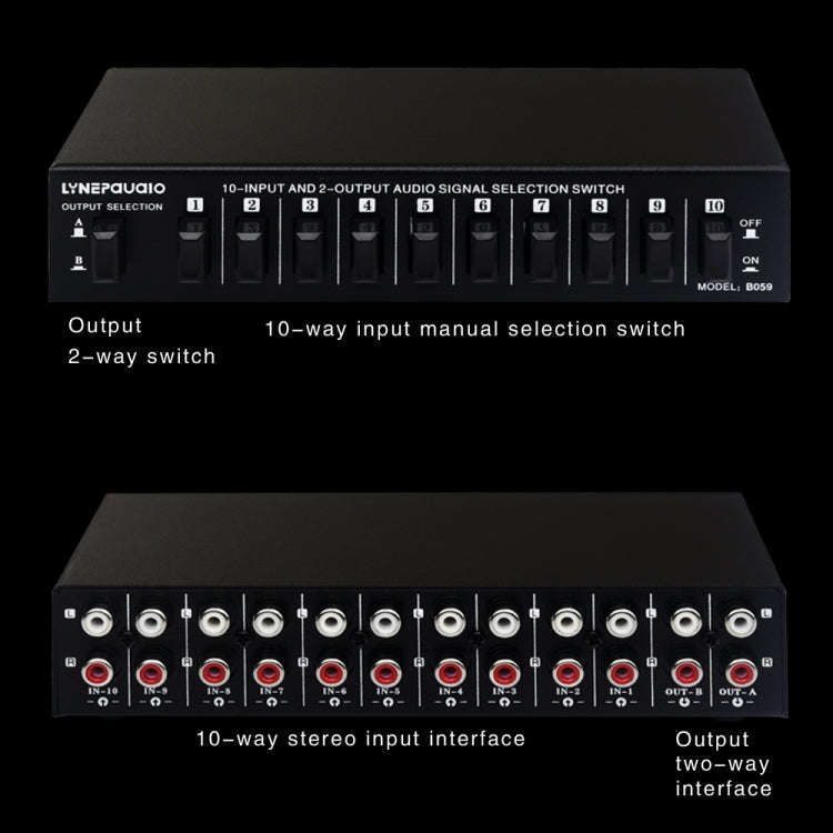 B059 10 In 2 Out / 2 In 10 Out 2-Way RCA Switch Audio Frequency Signal Select Shift Device Loudsp...