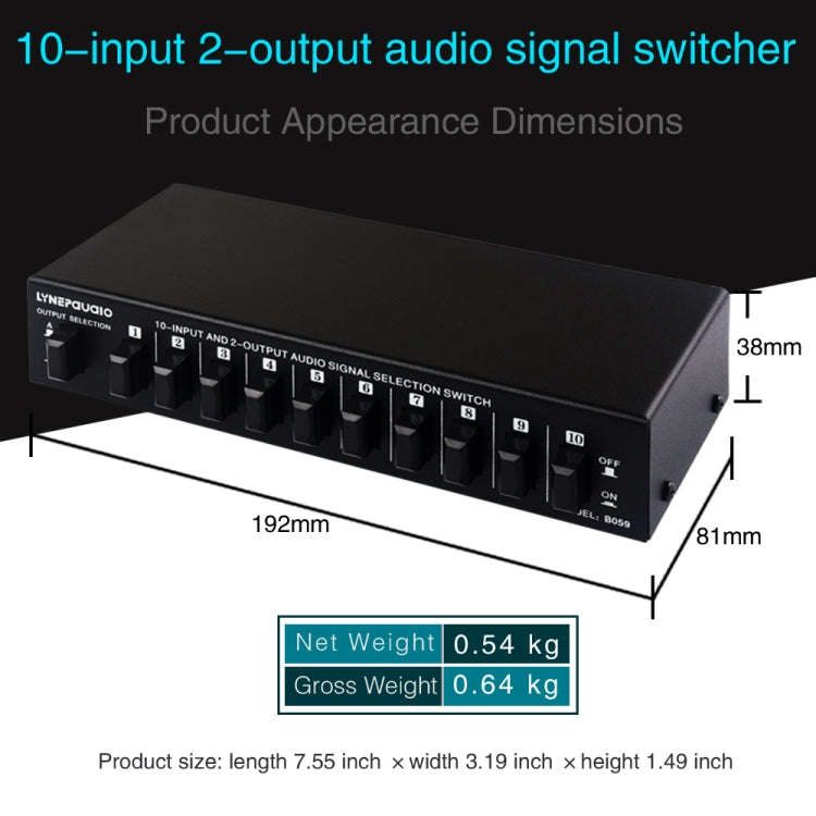 B059 10 In 2 Out / 2 In 10 Out 2-Way RCA Switch Audio Frequency Signal Select Shift Device Loudsp...