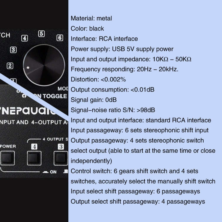 6 In 4 Out RCA Audio Switcher Signal Selector Distribute Device Switch Control