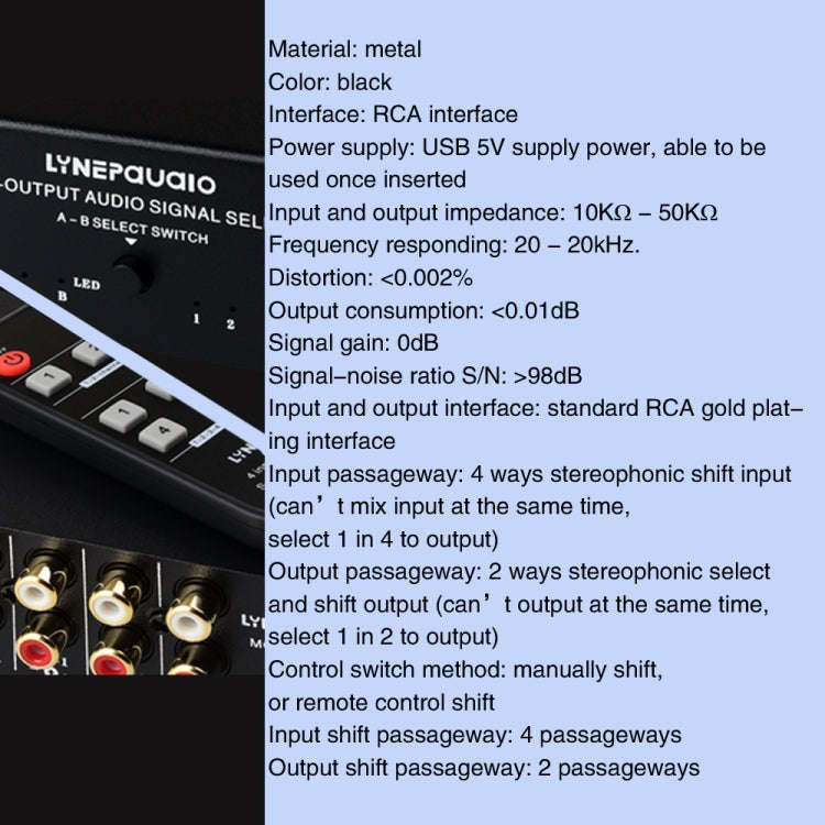 4 In 2 Out / 2 In 4 Out RCA Audio Signal Selector Switch Device with Remote Control