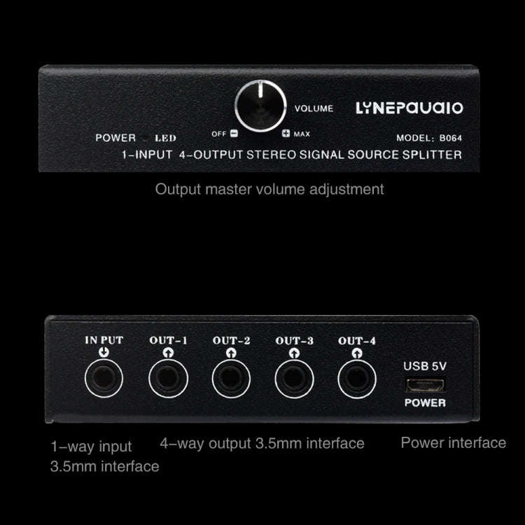 1 In 4 Out Audio Frequency Signal Splitter Distribute Device, Non Consumption, 3.5mm Interface Ou...