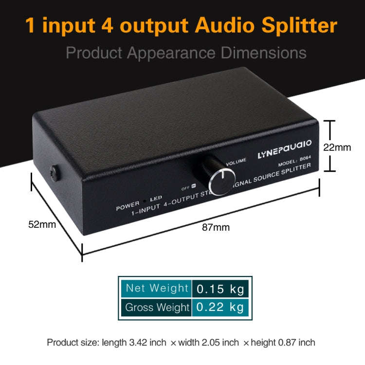 1 In 4 Out Audio Frequency Signal Splitter Distribute Device, Non Consumption, 3.5mm Interface Ou...