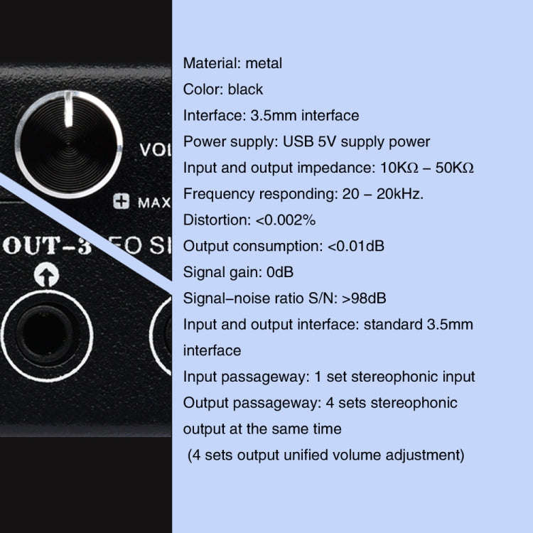 1 In 4 Out Audio Frequency Signal Splitter Distribute Device, Non Consumption, 3.5mm Interface Ou...