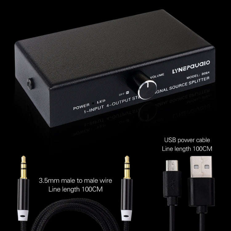 1 In 4 Out Audio Frequency Signal Splitter Distribute Device, Non Consumption, 3.5mm Interface Ou...