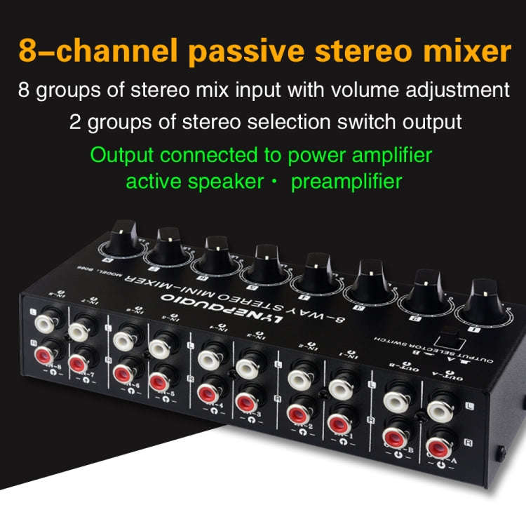 B066 Mini Stereo 8 Channel RCA Non Source Sound Passive Mixer, No Power Supply