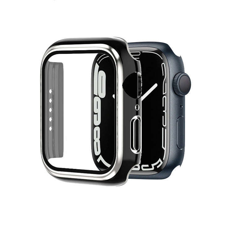 Electroplating Two-color PC+Tempered Film Watch Case For Apple Watch Series 9 / 8 / 7 45mm(White+...