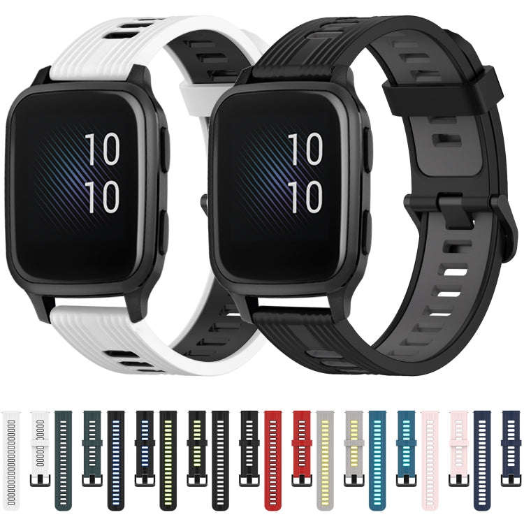 For Garmin Venu sq 20mm Vertical Pattern Two-Color Silicone Watch Band(Dark Blue+White)